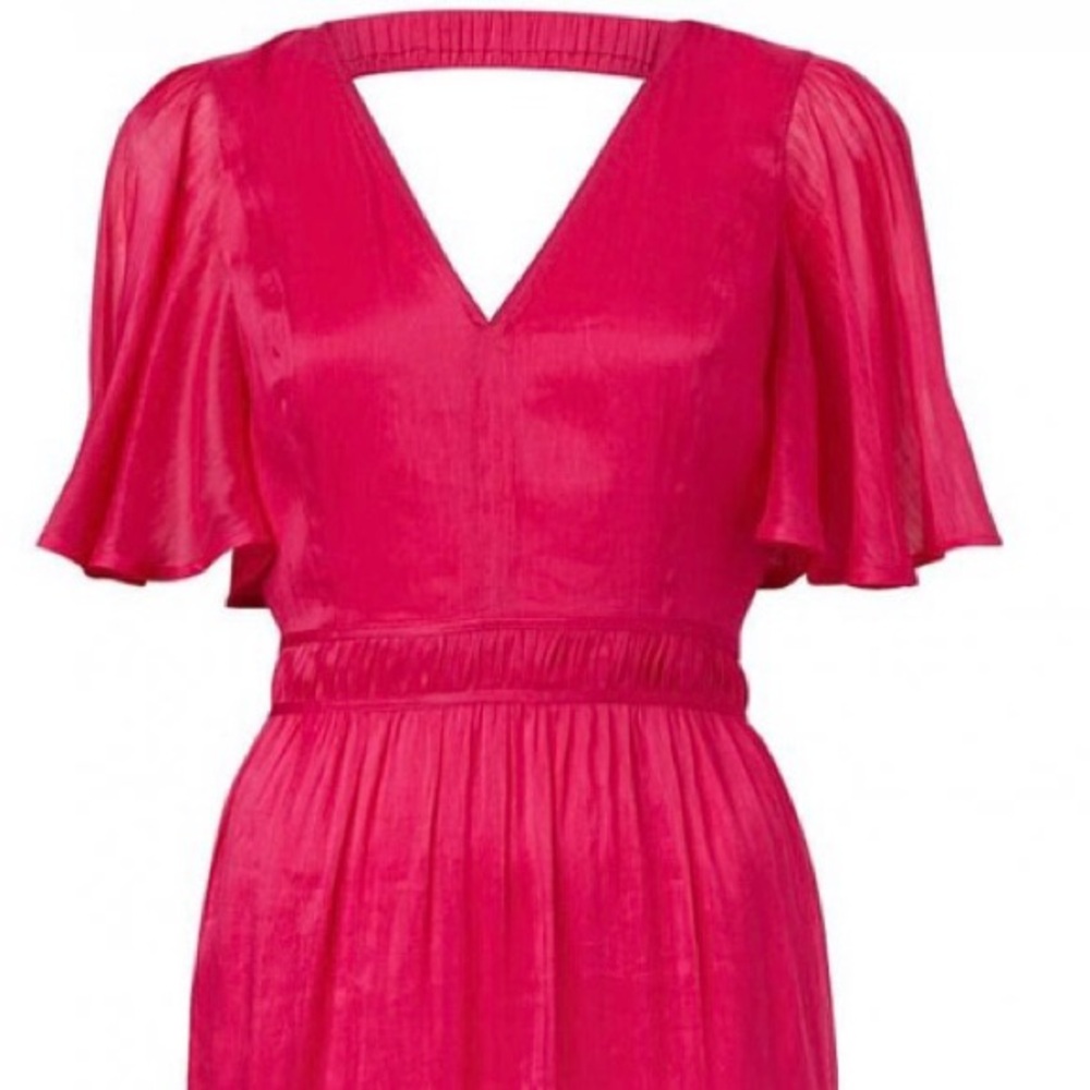 Witchery Pink Tiered Maxi Dress, v-neck, flutter sleeve, loose & flowy. Size 8